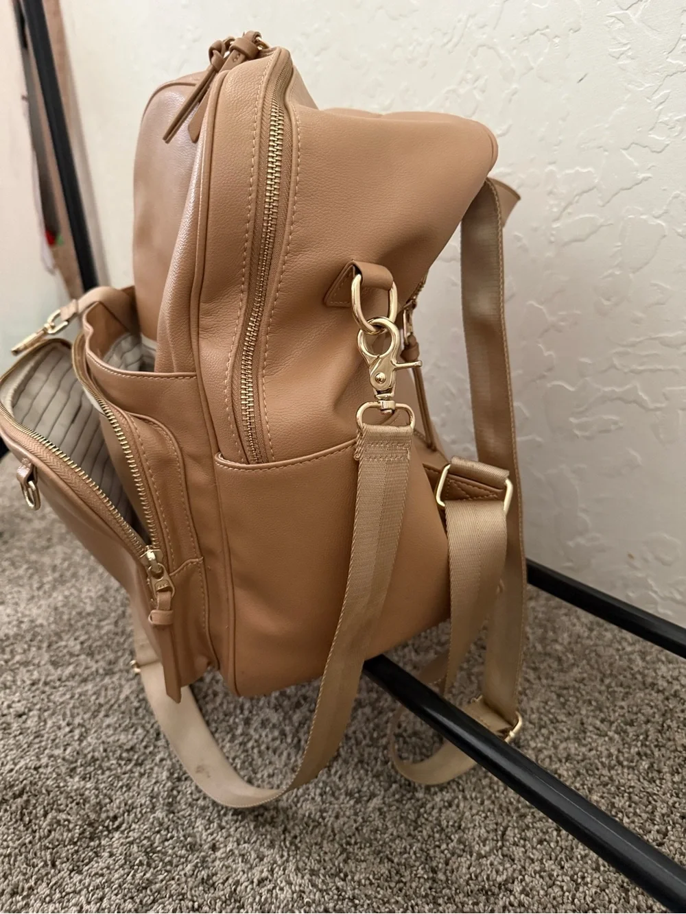 ELKIE & CO Tan Leather Backpack diaper bag